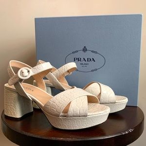 PRADA CROC EMBOSSED QUARTER PLATFORM SANDALS